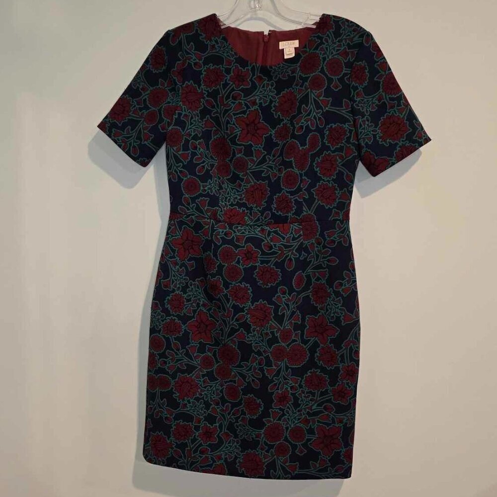 J Crew Short-Sleeve Printed Dress - Blue Burgundy Floral Print - Picture 5 of 12